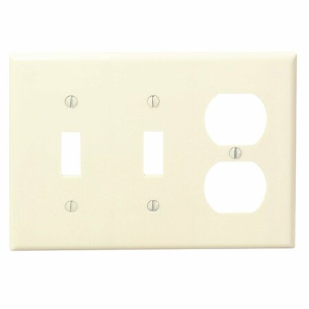 LEVITON 3-Gang Plastic 2-Toggle/Duplex Outlet Wall Plate, Ivory 001-86021